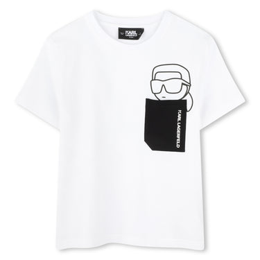 KARL LAGERFELD Playera para ni–o, blanca con bolsa al frente